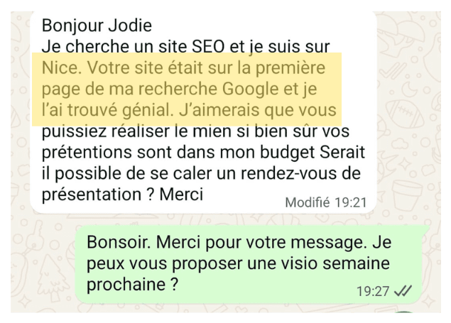 Message d'un prospect qualifié — JWL Marketing